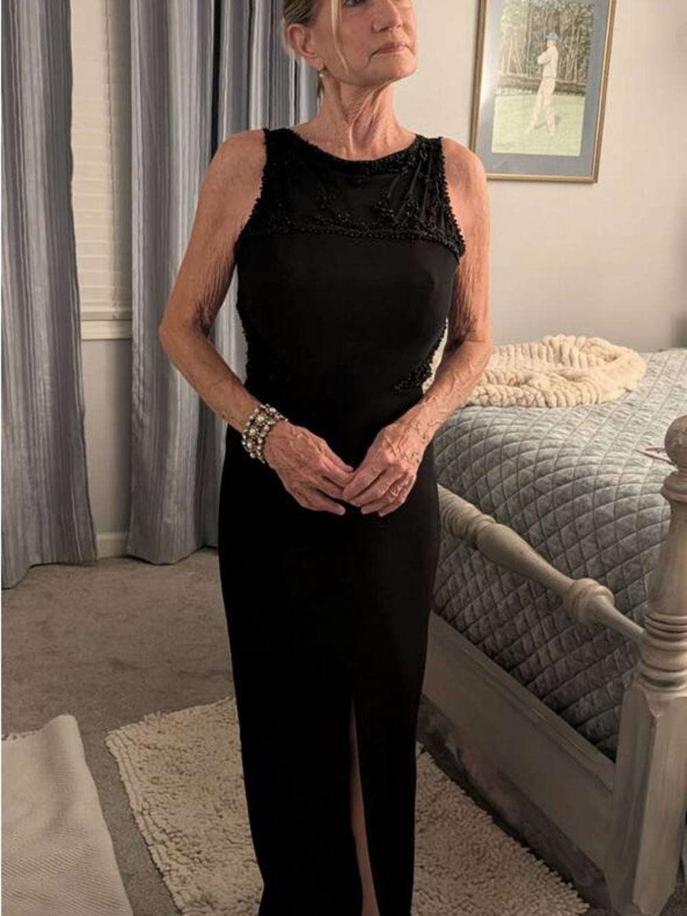 Badgley Mischka Black Sleeveless Beaded Maxi Gown
